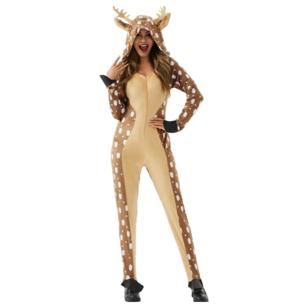 Full Set Adult Costume Lovely Reindeer Cosplay Suit Performance Clothes Carnival Party Outfits Women Couple Animal Jumpsuit