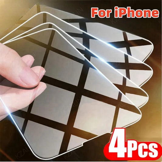 NNBILI 4Pcs Tempered Glass For IPhone 16 15 14 13 12 11 Pro Max Screen Protector For IPhone 12 13 Mini 16E High Definition Glass