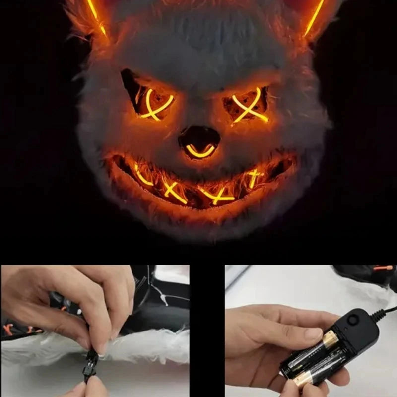 Halloween Luminous Mask Rabbit ro Bear Cos Props LED Dance Party Scary Mask Halloween Creative Cartoon Animal Mask