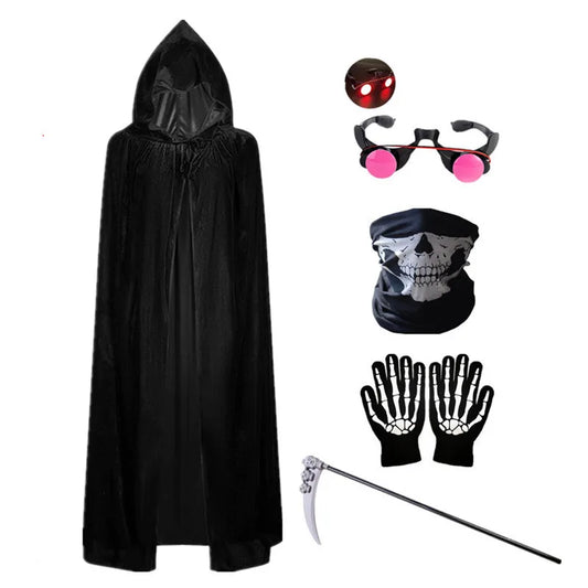 Scary Halloween Costumes for Kids - Red-eyed Reaper Robe with Hood and Scythe
